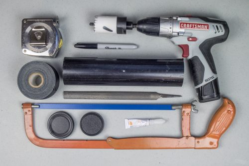 These components (including tools you probably already own) can be bought cheaply at your hardware store to produce an effective macro lens