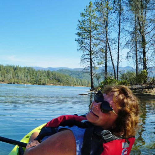 Travel writer Noreen Kompanik on a kayak trip during her recent press trip