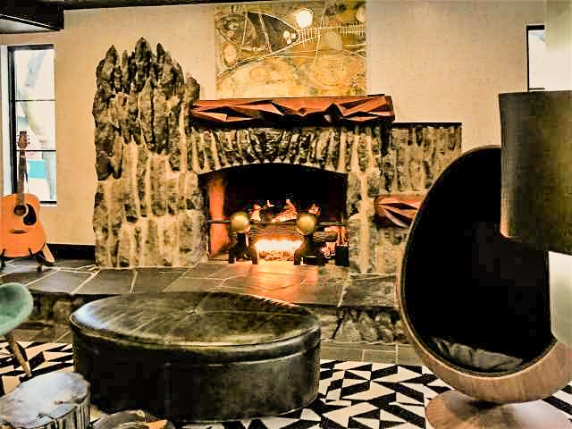 Lobby fireplace - Hotel Earl - Charlevoix, MI