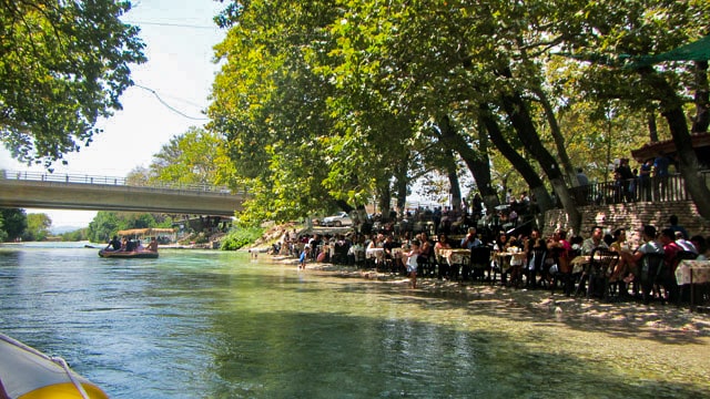 Acheron river with bridge and taverna